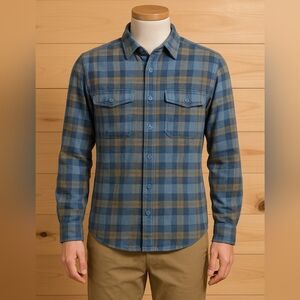 REI Co-op Men’s Plaid Flannel Shirt Medium Blue Yellow 100% Cotton Button Front
